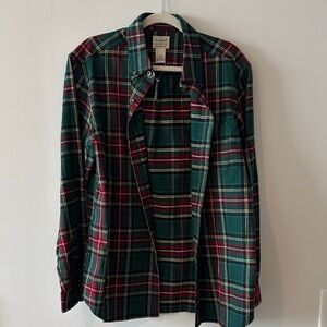 L.L. Bean Dark Green and Red Plaid Flannel Shirt